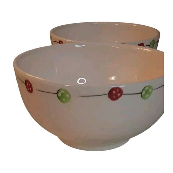 Tabletops Gallery Ceramic Bowls Hand Painted Button Christmas Tree Set of 2 - Picture 4 of 5